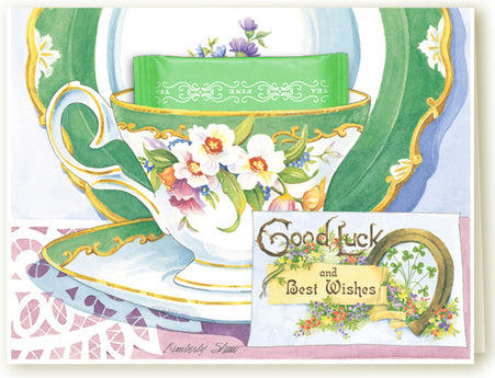 Card "Good Luck Teacup" with Teabag