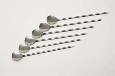 Straw Spoon Set- 6 Heart shaped in Stainless Steel 7 3/4" long