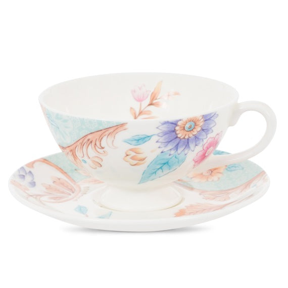 Plum Asiatic Pheasant Teacup and Saucer by Burleigh, Made in England 6 oz