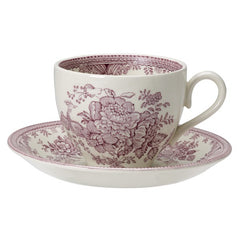 Plum Asiatic Pheasant Teacup and Saucer by Burleigh, Made in England 6 oz
